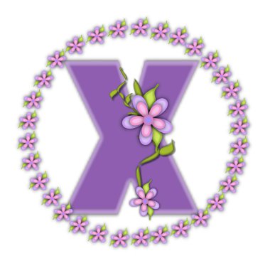 Alfabedeki X harfi, Petite Ring of Taals, yumuşak leylak rengidir ve bir papatya çemberiyle çevrilidir. Sarmaşıklara ve çiçeklere tırmanıyor beyaz bir arkaplanda leylak harfine sarılıyorlar..