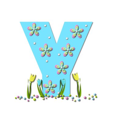 Bahar Patlamaları 'ndaki Y harfi polka noktaları ve 3D çiçeklerle kaplıdır. Renkli pastel renkler harf tabanında ve laleler iki renk açar..