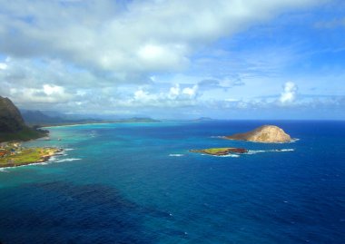 Overlook from the Makapuu Lighthouse Trail gives a stupendous view of the windward coast of Oahu, Hawaii.  From this viewpoint you can see Makapuu Beach and Bay, Rabbit Island and Manana Island. clipart