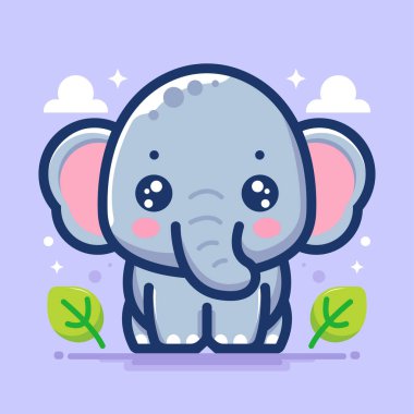 Düz vektör konsepti olan şirin fil çizimi