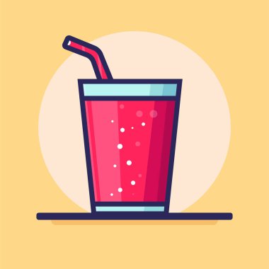Bardakta çilek suyu, karikatür vektör çizimi