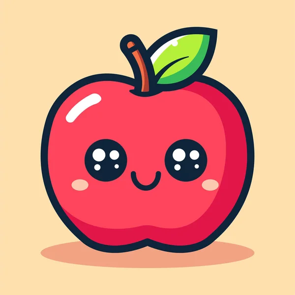 Şirin kırmızı elma meyvesi, çizgi film vektör çizimi