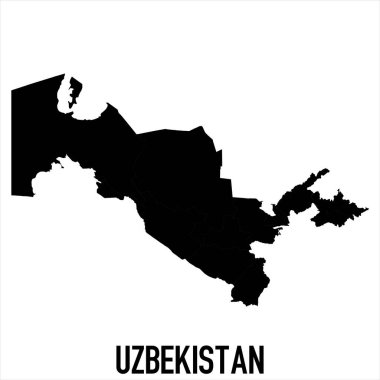 Özbekistan Haritası - Beyaz zemin üzerinde yüksek detaylı izole edilmiş siyah Dünya Haritası Uluslararası vektör şablonu - Vektör