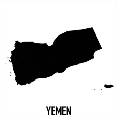 Yemen Haritası - Beyaz zemin üzerinde yüksek detaylı izole edilmiş Siyah Dünya Haritası Uluslararası vektör şablonu - Vektör