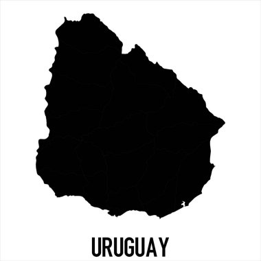 Uruguay Haritası - Beyaz zemin üzerinde yüksek detaylı izole edilmiş siyah Dünya Haritası Uluslararası vektör şablonu - Vektör