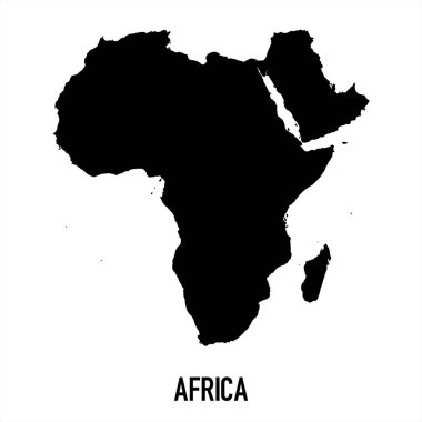 Afrika Haritası - Beyaz zemin üzerinde yüksek detaylı izole edilmiş siyah Dünya Haritası Uluslararası vektör şablonu - Vektör