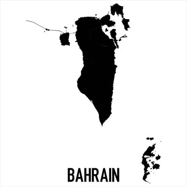 Bahreyn Haritası - Beyaz zemin üzerinde yüksek detaylı izole edilmiş siyah Dünya Haritası Uluslararası vektör şablonu - Vektör