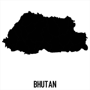 Bhutan Haritası - Beyaz zemin üzerinde yüksek detaylı izole edilmiş siyah Dünya Haritası Uluslararası vektör şablonu - Vektör