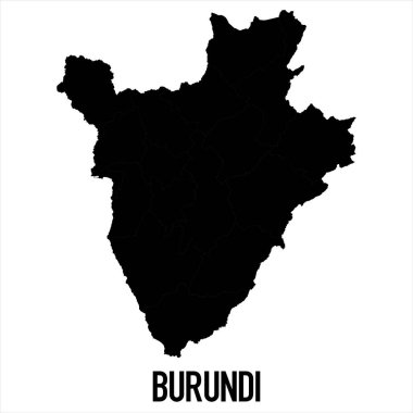 Burundi Haritası - Beyaz zemin üzerinde yüksek detaylı izole edilmiş siyah Dünya Haritası Uluslararası vektör şablonu - Vektör
