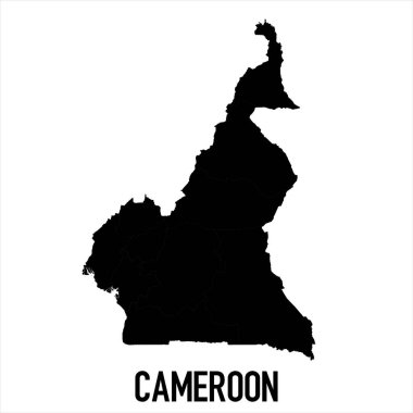 Kamerun Haritası - Beyaz zemin üzerinde yüksek detaylı izole edilmiş siyah Dünya Harita Uluslararası vektör şablonu - Vektör