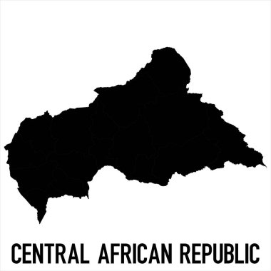 Orta Afrika Cumhuriyeti Haritası - Beyaz zemin üzerinde yüksek detaylı izole edilmiş siyah Dünya Haritası Uluslararası vektör şablonu -