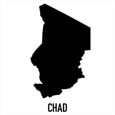 Chad Haritası - Beyaz zemin üzerinde yüksek detaylı izole edilmiş Siyah Dünya Haritası Uluslararası vektör şablonu - Vektör