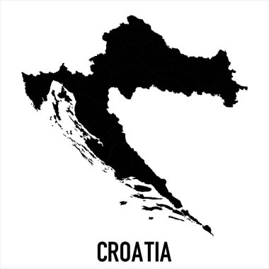 Hırvatistan Haritası - Beyaz zemin üzerinde yüksek ayrıntılı izole edilmiş Siyah Dünya Haritası Uluslararası vektör şablonu - Vektör