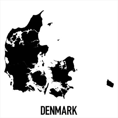 Danimarka Haritası - Beyaz zemin üzerinde yüksek detaylı izole edilmiş siyah Dünya Haritası Uluslararası vektör şablonu - Vektör