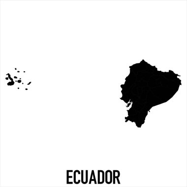 Ekvador Haritası - Beyaz zemin üzerinde yüksek detaylı izole edilmiş siyah Dünya Haritası Uluslararası vektör şablonu - Vektör