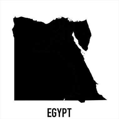 Mısır Haritası - Beyaz zemin üzerinde yüksek detaylı izole edilmiş siyah dünya haritası uluslararası vektör şablonu - Vektör