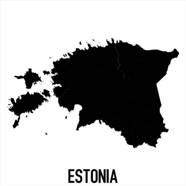 Estonya Haritası - Beyaz zemin üzerinde yüksek detaylı izole edilmiş siyah Dünya Haritası Uluslararası vektör şablonu - Vektör