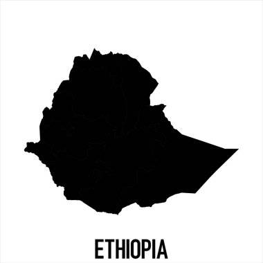 Etiyopya Haritası - Beyaz zemin üzerinde yüksek detaylı izole edilmiş siyah Dünya Haritası Uluslararası vektör şablonu - Vektör