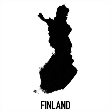 Finlandiya Haritası - Beyaz zemin üzerinde yüksek detaylı izole edilmiş siyah Dünya Haritası Uluslararası vektör şablonu - Vektör