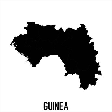 Gine Haritası - Beyaz zemin üzerinde yüksek detaylı izole edilmiş siyah Dünya Haritası Uluslararası vektör şablonu - Vektör