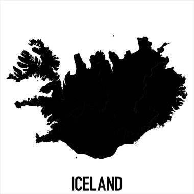 İzlanda Haritası - Beyaz zemin üzerinde yüksek detaylı izole edilmiş siyah Dünya Haritası Uluslararası vektör şablonu - Vektör