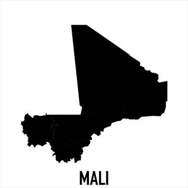 Mali Haritası - Beyaz zemin üzerinde yüksek detaylı izole edilmiş Siyah Dünya Haritası Uluslararası vektör şablonu - Vektör