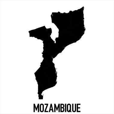 Mozambik Haritası - Beyaz zemin üzerinde yüksek detaylı izole edilmiş siyah Dünya Haritası Uluslararası vektör şablonu -