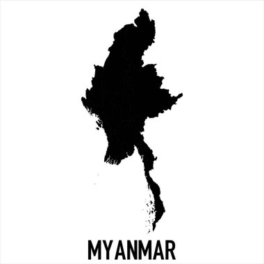 Myanmar Haritası - Beyaz zemin üzerinde yüksek detaylı izole edilmiş siyah Dünya Harita Uluslararası vektör şablonu - Vektör
