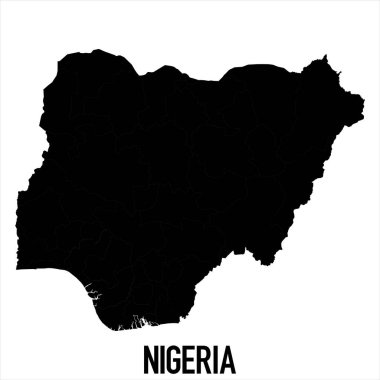 Nijerya Haritası - Beyaz zemin üzerinde yüksek detaylı izole edilmiş siyah Dünya Harita Uluslararası vektör şablonu - Vektör