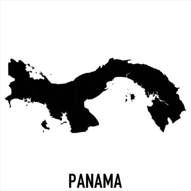 Panama Haritası - Beyaz zemin üzerinde yüksek detaylı izole edilmiş siyah Dünya Haritası Uluslararası vektör şablonu - Vektör