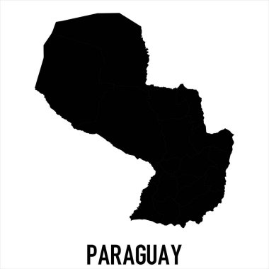 Paraguay Haritası - Beyaz zemin üzerinde yüksek detaylı izole edilmiş siyah Dünya Haritası Uluslararası vektör şablonu - Vektör