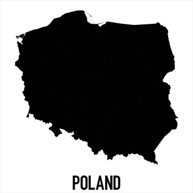 Polonya Haritası - Beyaz zemin üzerinde yüksek detaylı izole edilmiş siyah dünya haritası uluslararası vektör şablonu - Vektör
