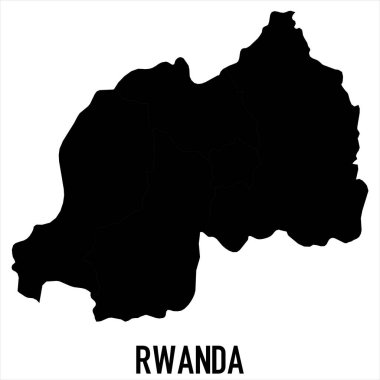 Ruanda Haritası - Beyaz zemin üzerinde yüksek detaylı izole edilmiş siyah dünya haritası uluslararası vektör şablonu - Vektör