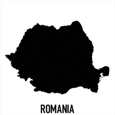 Romanya Haritası - Beyaz zemin üzerinde yüksek ayrıntılı izole edilmiş Siyah Dünya Haritası Uluslararası vektör şablonu - Vektör