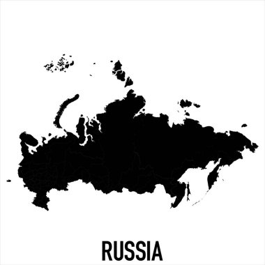 Rusya Haritası - Beyaz zemin üzerinde yüksek detaylı izole edilmiş Siyah Dünya Haritası Uluslararası vektör şablonu