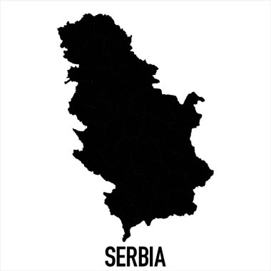 Sırbistan Haritası - Beyaz zemin üzerinde yüksek ayrıntılı izole edilmiş Siyah Dünya Haritası Uluslararası vektör şablonu - Vektör