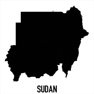 Sudan Haritası - Beyaz zemin üzerinde yüksek detaylı izole edilmiş siyah Dünya Harita Uluslararası vektör şablonu - Vektör