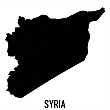 Suriye Haritası - Beyaz zemin üzerinde yüksek detaylı izole edilmiş siyah Dünya Haritası Uluslararası vektör şablonu - Vektör