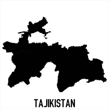 Tacikistan Haritası - Beyaz zemin üzerinde yüksek detaylı izole edilmiş siyah Dünya Haritası Uluslararası vektör şablonu - Vektör