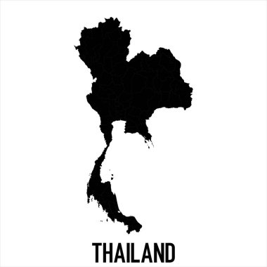 Tayland Haritası - Beyaz zemin üzerinde yüksek detaylı izole edilmiş siyah Dünya Harita Uluslararası vektör şablonu - Vektör