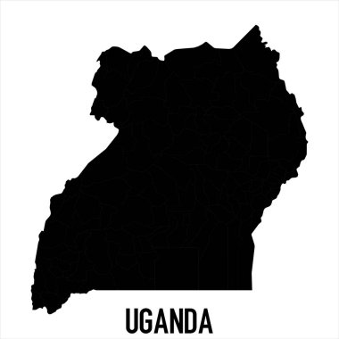 Uganda Haritası - Beyaz zemin üzerinde yüksek detaylı izole edilmiş siyah Dünya Haritası Uluslararası vektör şablonu - Vektör