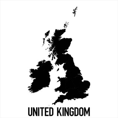 Birleşik Krallık Haritası - Beyaz zemin üzerinde yüksek detaylı izole edilmiş siyah Dünya Haritası Uluslararası vektör şablonu - Vektör