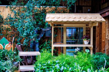 Rafları, rafları ve bitkileri olan bir çiçekçinin içi. Yüksek kalite fotoğraf