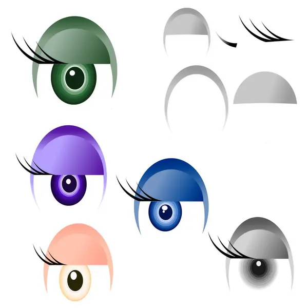 Cartoon Eye: Beautiful multicolor eyes, white background. Only shapes are used. Vector illustration
