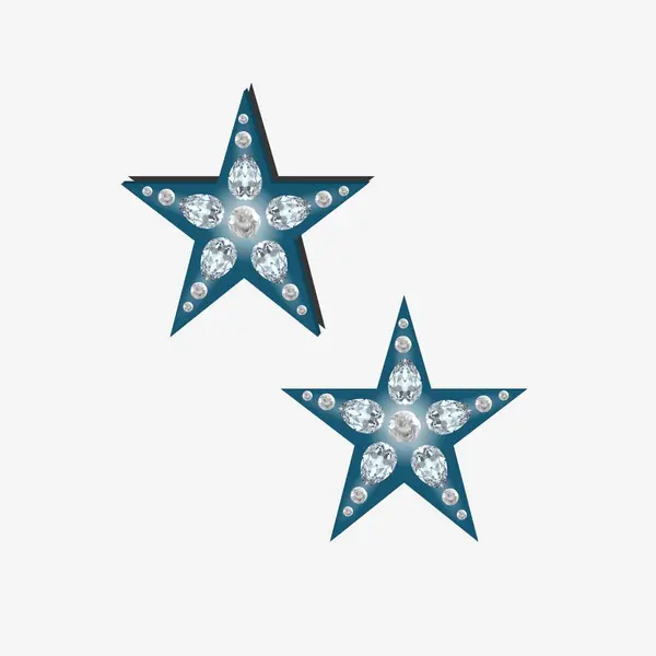 Mavi Yıldızlar: Beyaz cam taşlarla süslenmiş mavi yıldızlar. Beyaz arka plan.