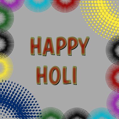 Wishing Card: Happy holi(Holi is the name of an indian festival) greeting card,vector art, gray background, clipart