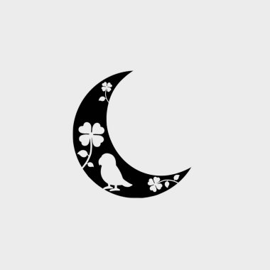 Kaligrafi: Ayın şekli: Siyah-beyaz dokular, kesme şekilleri, beyaz arkaplanda izole edilmiş kara ay.