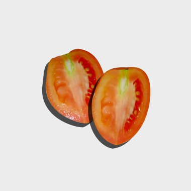 Beyaz arka planda izole edilmiş taze kırmızı domates dilimi..