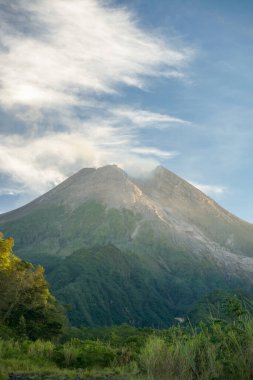 Ağacı ve merapi yogyakarta Endonezya manzarası olan güzel bir manzara.