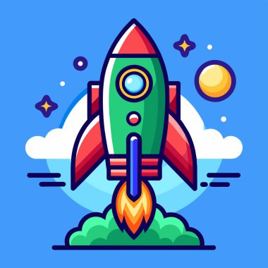 Şirket kurmak için roket ve fotokopi alanı çizimi ve bitcoin reklamları.